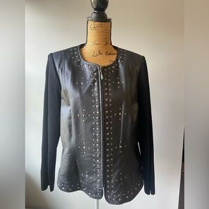 Peter Nygard Sz L Black Studded Leather Jacket